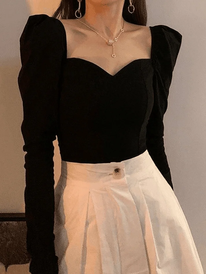 Brownm Ruched Puff Sleeve Blouse