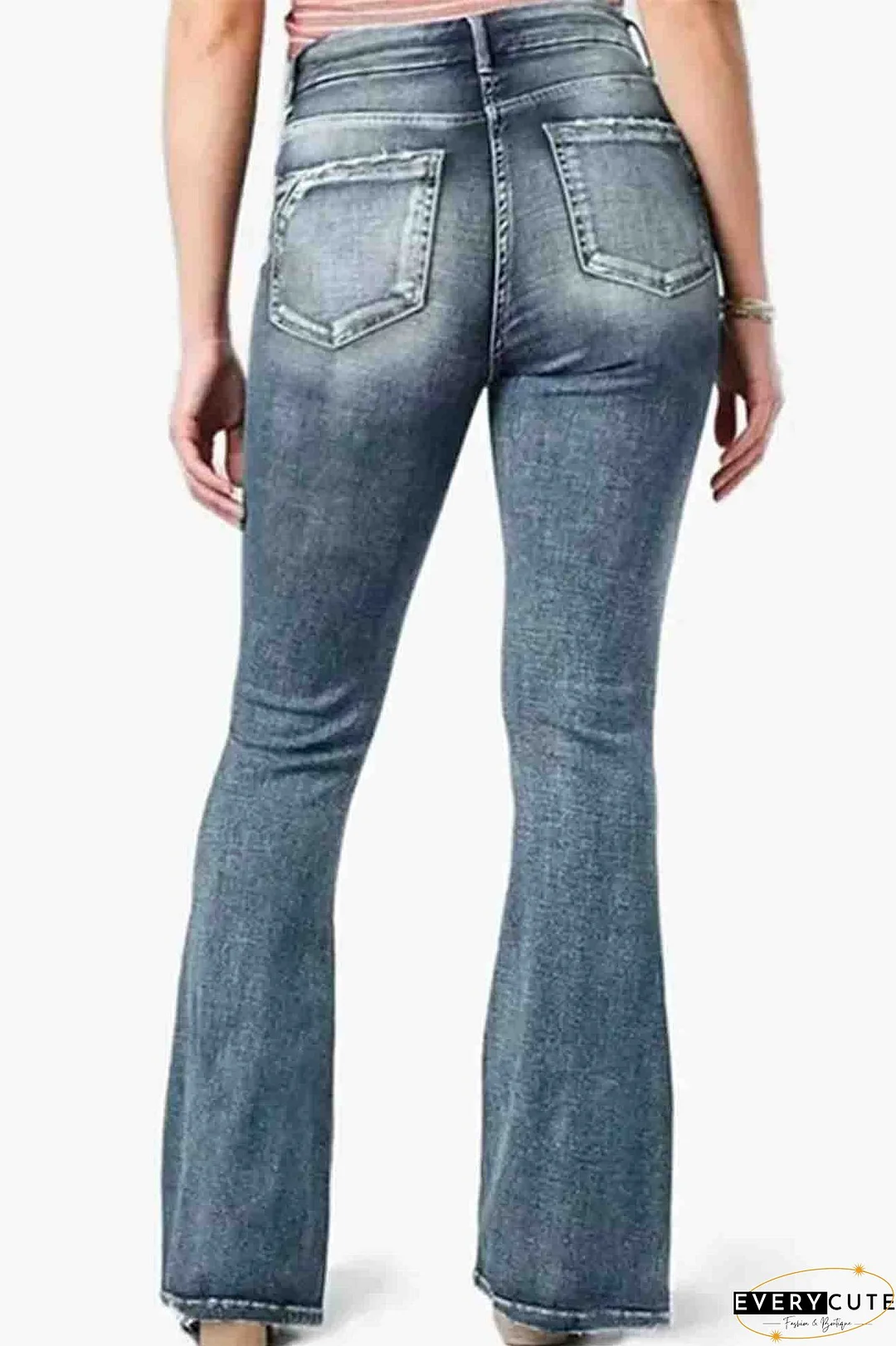 Retro Side Button Mid Rise Flares Jeans