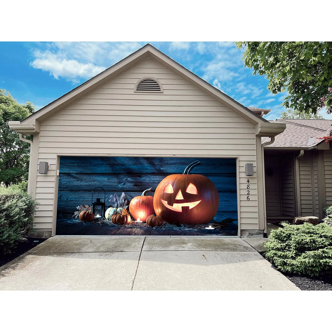Halloween Carved Pumpkin Jack Lantern Garage Door Banner Mural