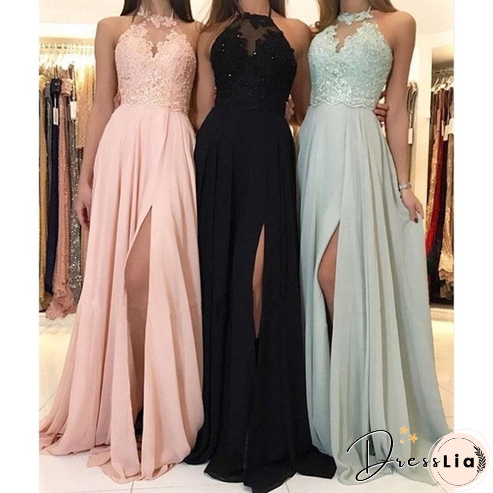 Women Fashion Sexy Elegant Sleeveless Lace Stitching Solid Color Dresses Laides Evening Party Dress Bridesmaid Dress Wedding Dress