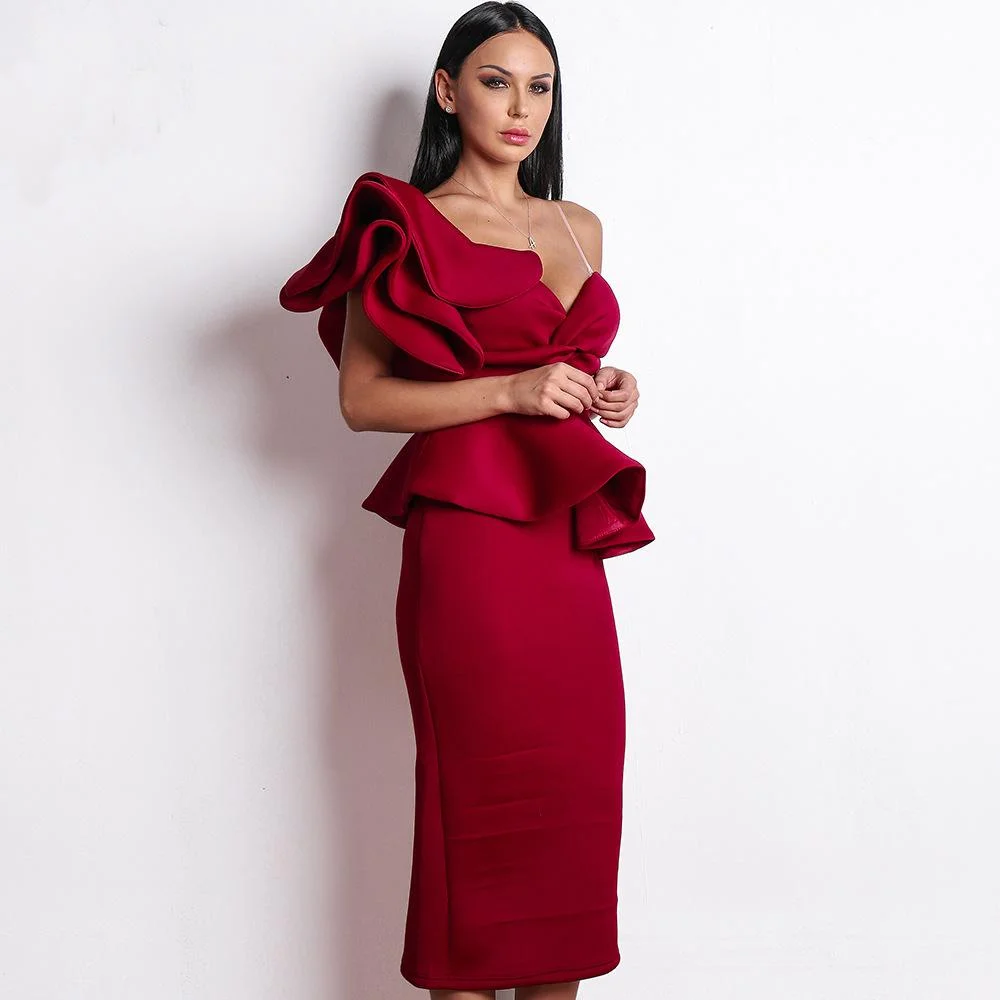 Sexy strapless ruffled backless party dinner dress