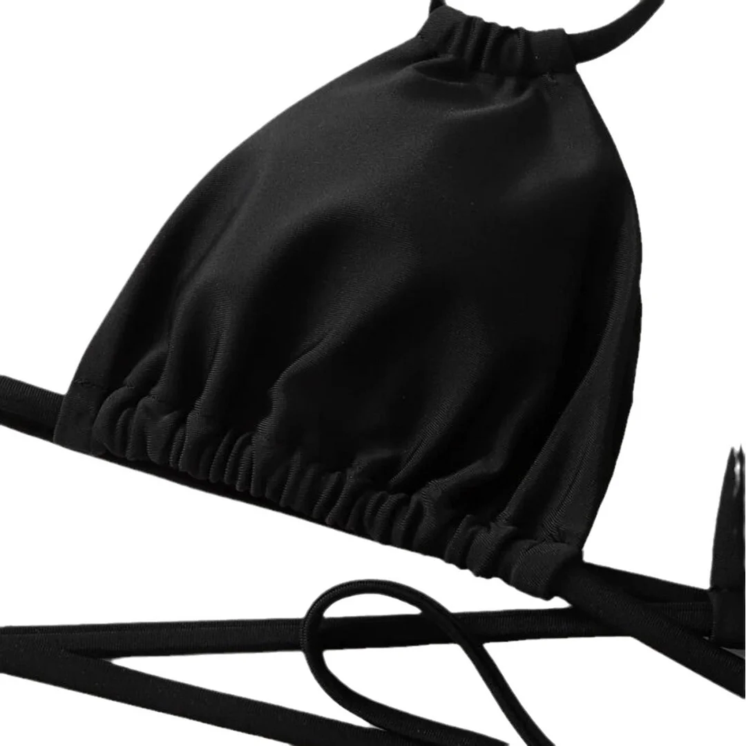 Uveng 2021 New Drawstring Strap Solid Three-Piece Set Sexy Bikini