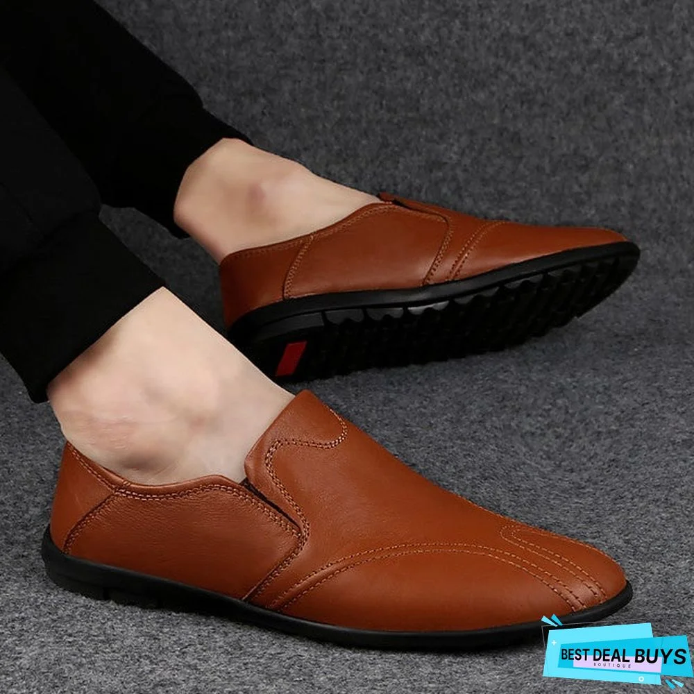 Men's Leather Shoes Pigskin Fall & Winter Casual Loafers & Slip-Ons Wear Proof Light Brown / Dark Brown / Black