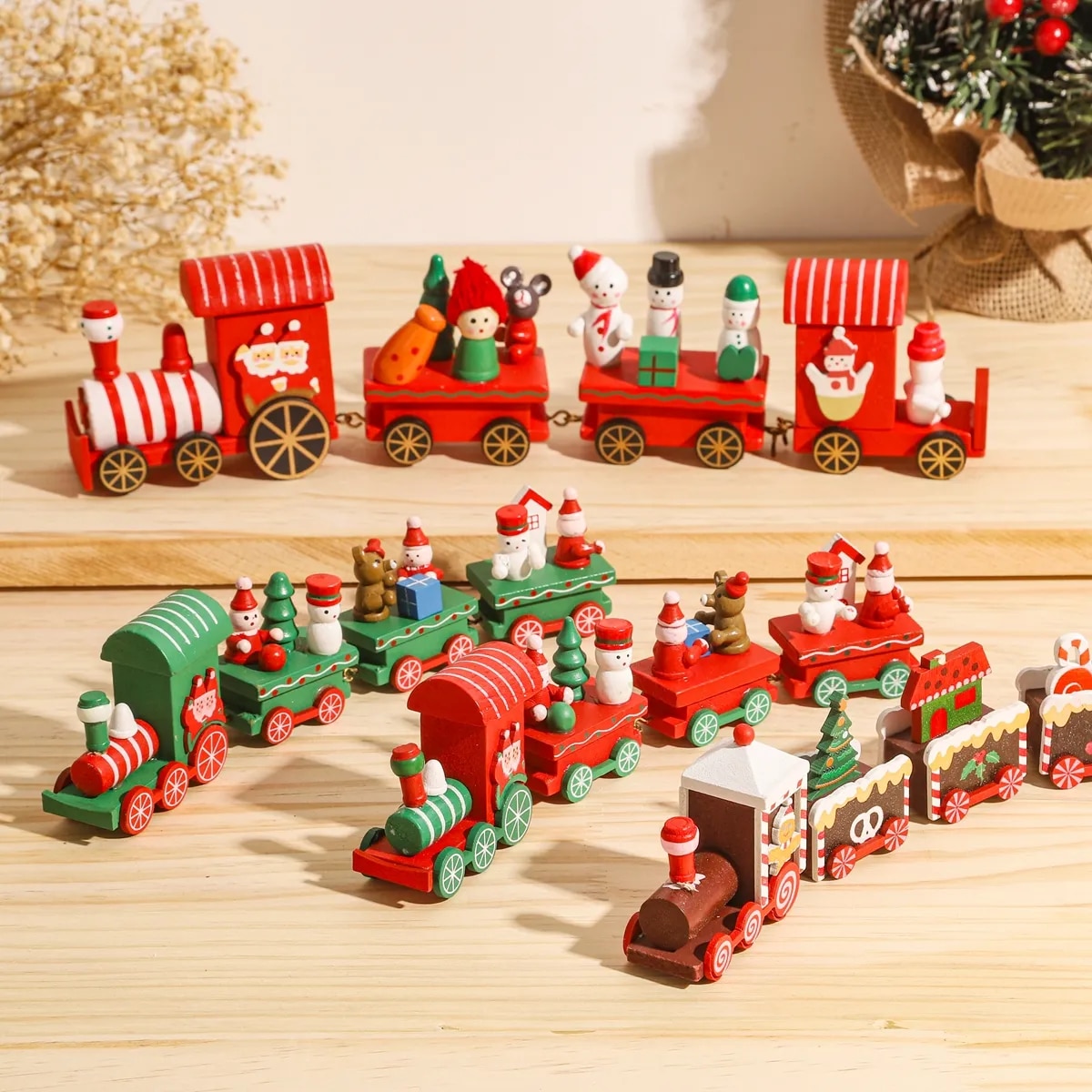 Tegooe Wooden Plastic Christmas Decorative Train Model Kit