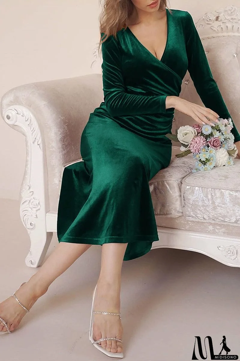 MidiSono - Solid V Neck Trumpet Mermaid Dresses(4 Colros)