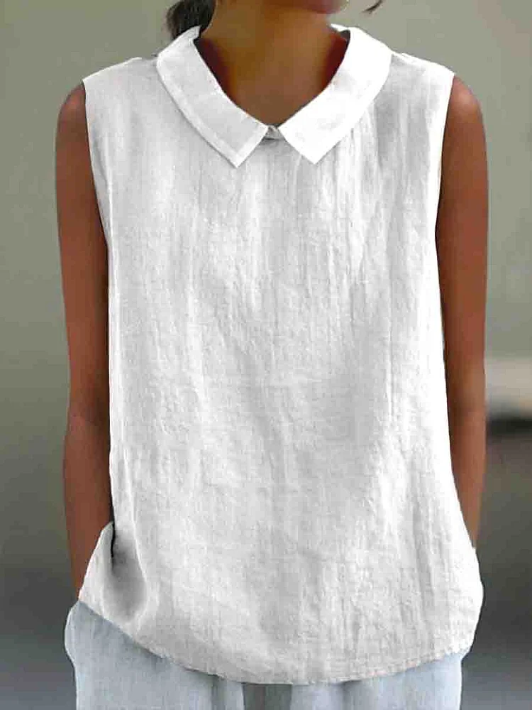 Women's Casual Cotton And Linen Peter Pan Tank Top socialshop