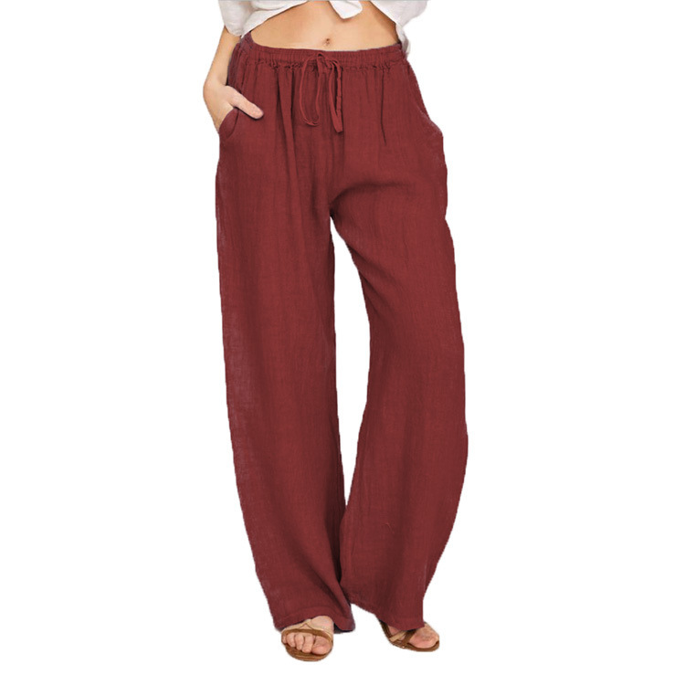 Mature Women Soft Casual Drawstring Tie Trousers Summer Elastic Waist Loose Jogger Pants With Pockets