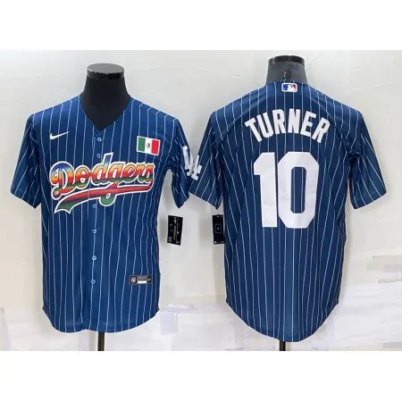 Men's Los Angeles Dodgers #10 Justin Turner Navy Mexico Rainbow Cool Base Stitched Baseball Jersey XSX8