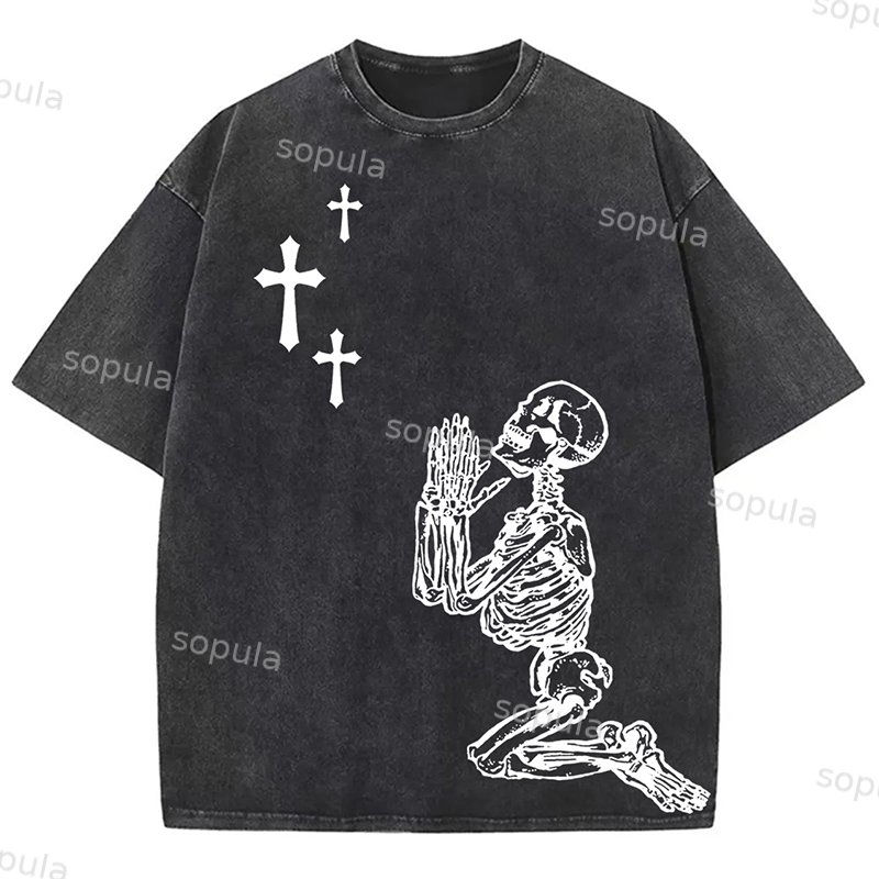 Sopula Vintage God Is Always With Me Graphic Print Acid Washed T-Shirt