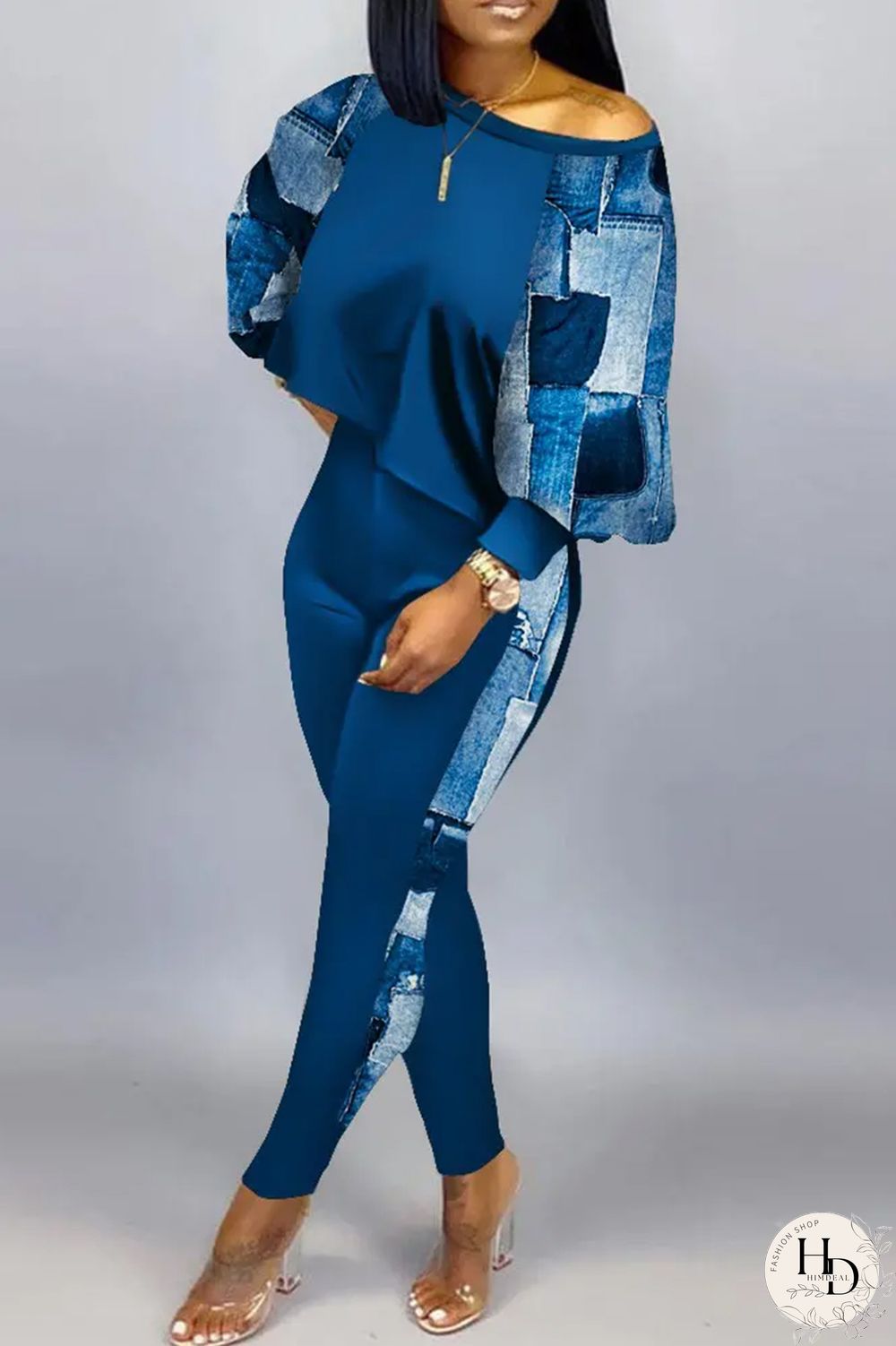 Burgundy Sexy Casual Print Patchwork Contrast O Neck Long Sleeve Two Pieces