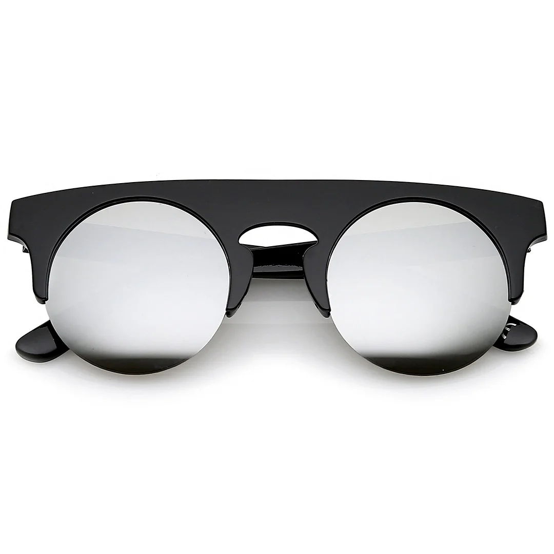 Modern Flat Top Horn Rimmed Round Flat Lens Semi Rimless glasses 48mm