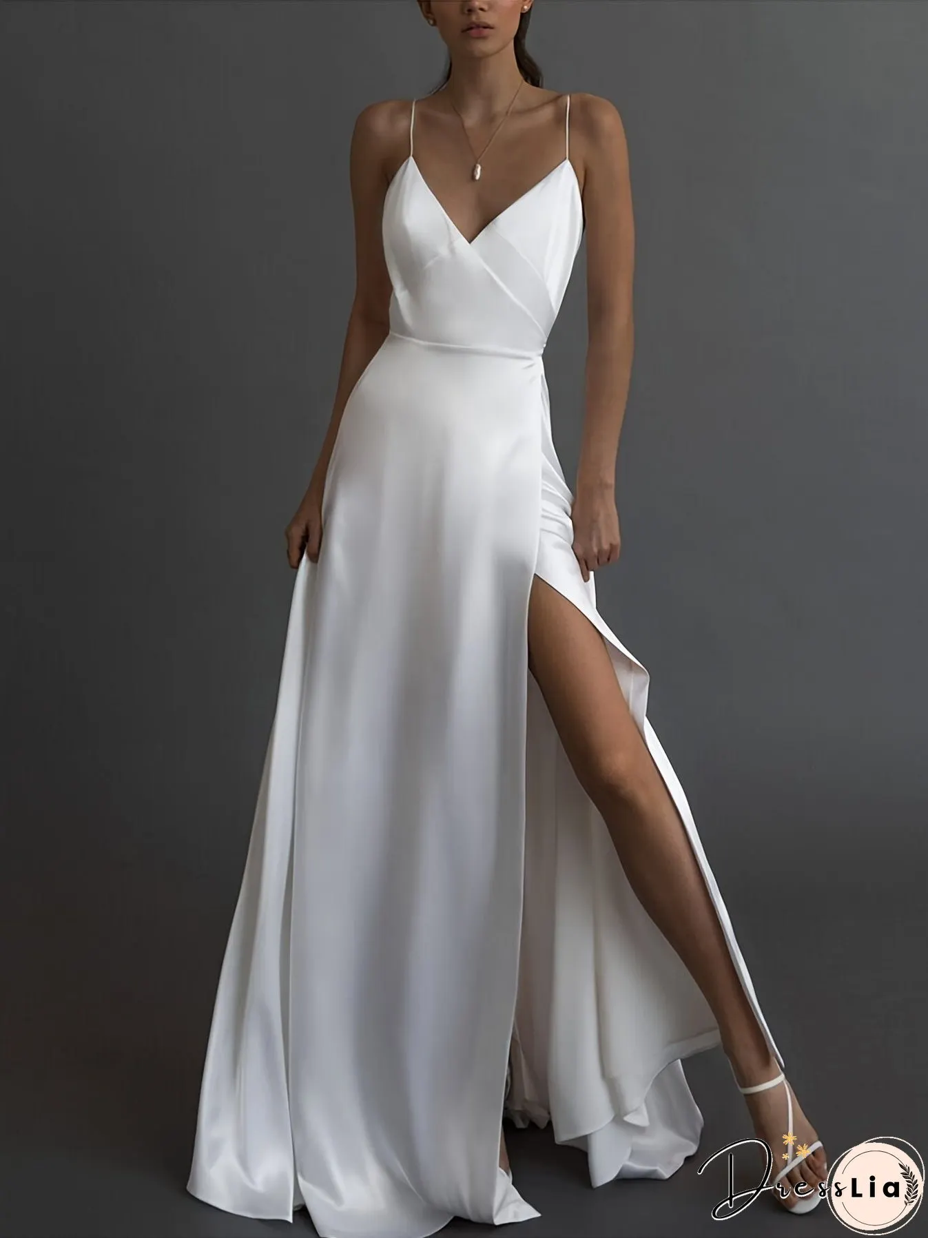 Solid Neck Suspender Dress-Elegant Sleeveless Split Maxi For Party Banquet Womens