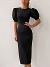 Urban Puff Sleeves Sexy Slim Solid Color Midi Dress