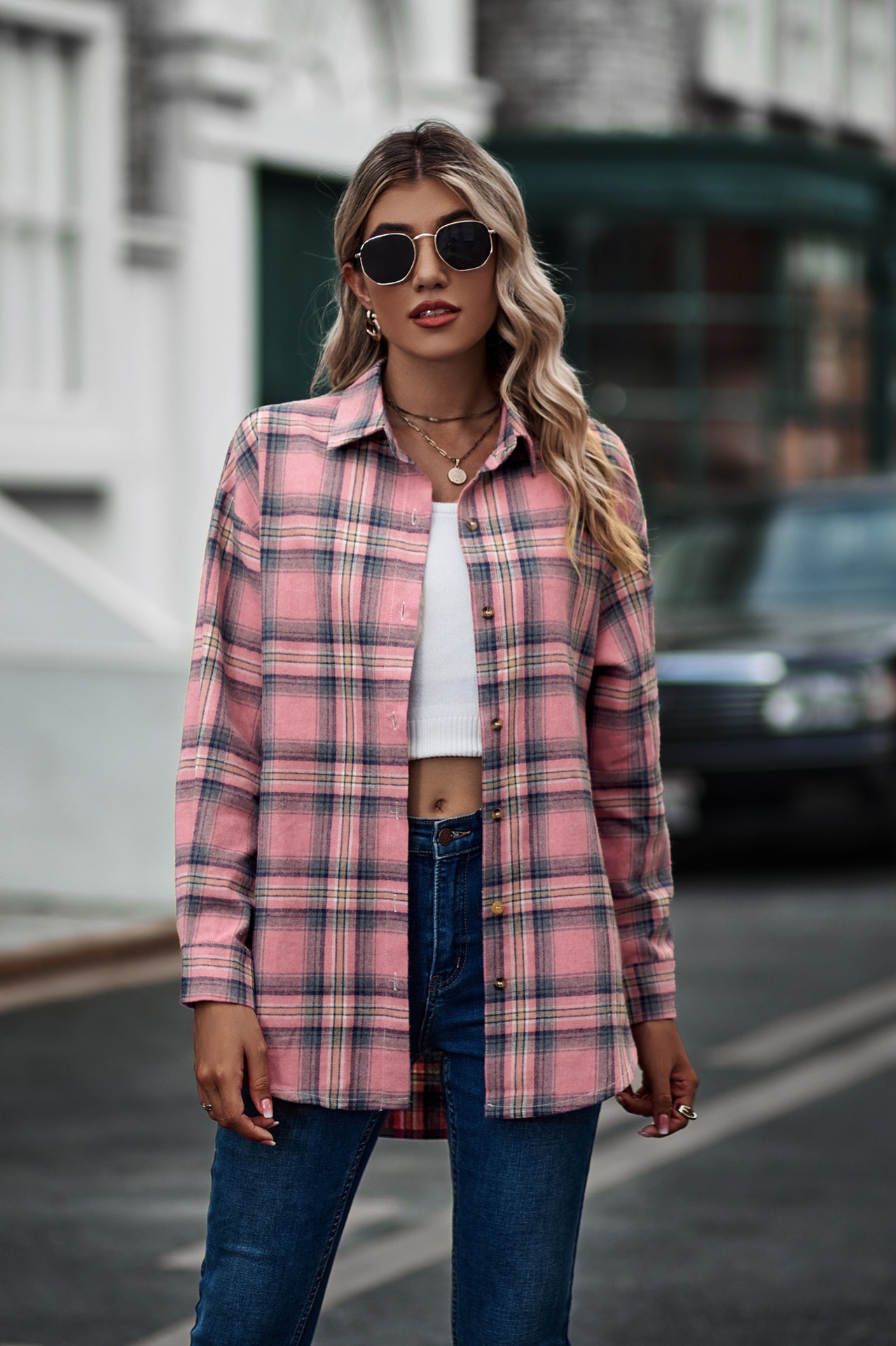  thdmladies Casual Loose Boyfriend Plaid Shirt thedmladies