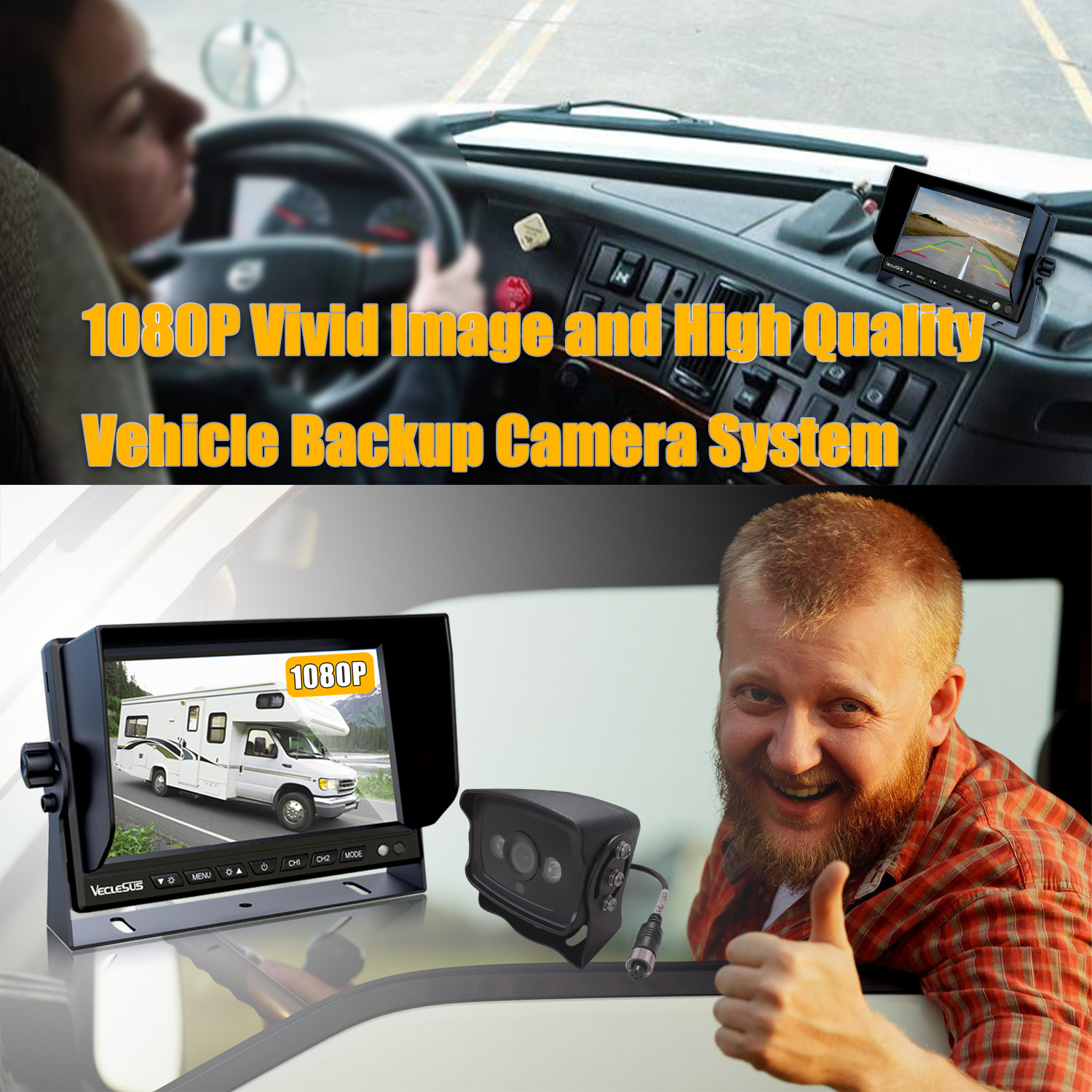 Backup Camera Kit for RVs Trailers Trucks, 7 Inch Wide Screen