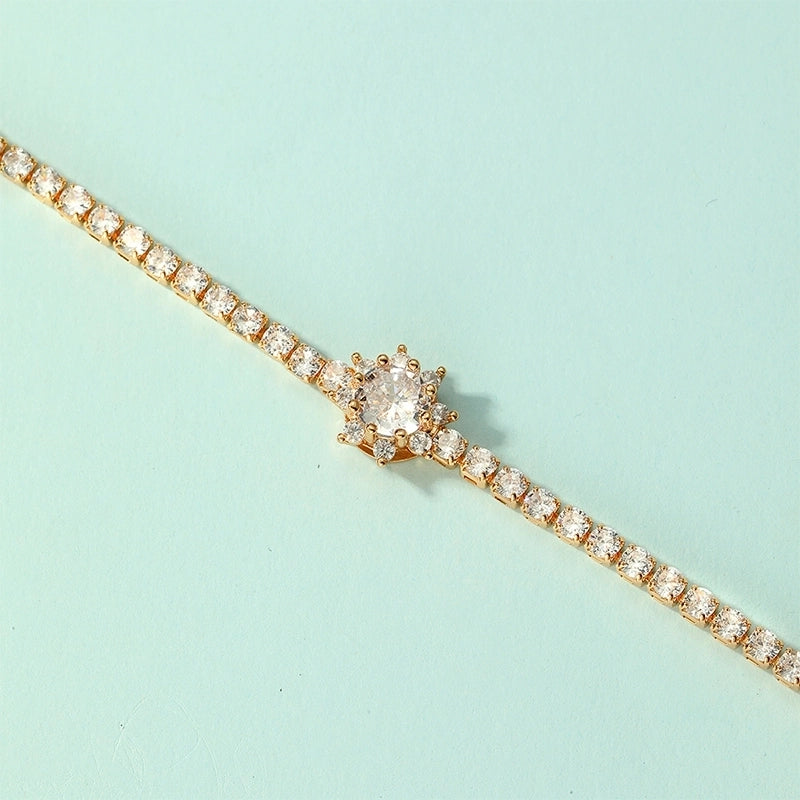 Glam Minimalist Shiny Flower Copper 18k Gold Plated Zircon Bracelets In Bulk