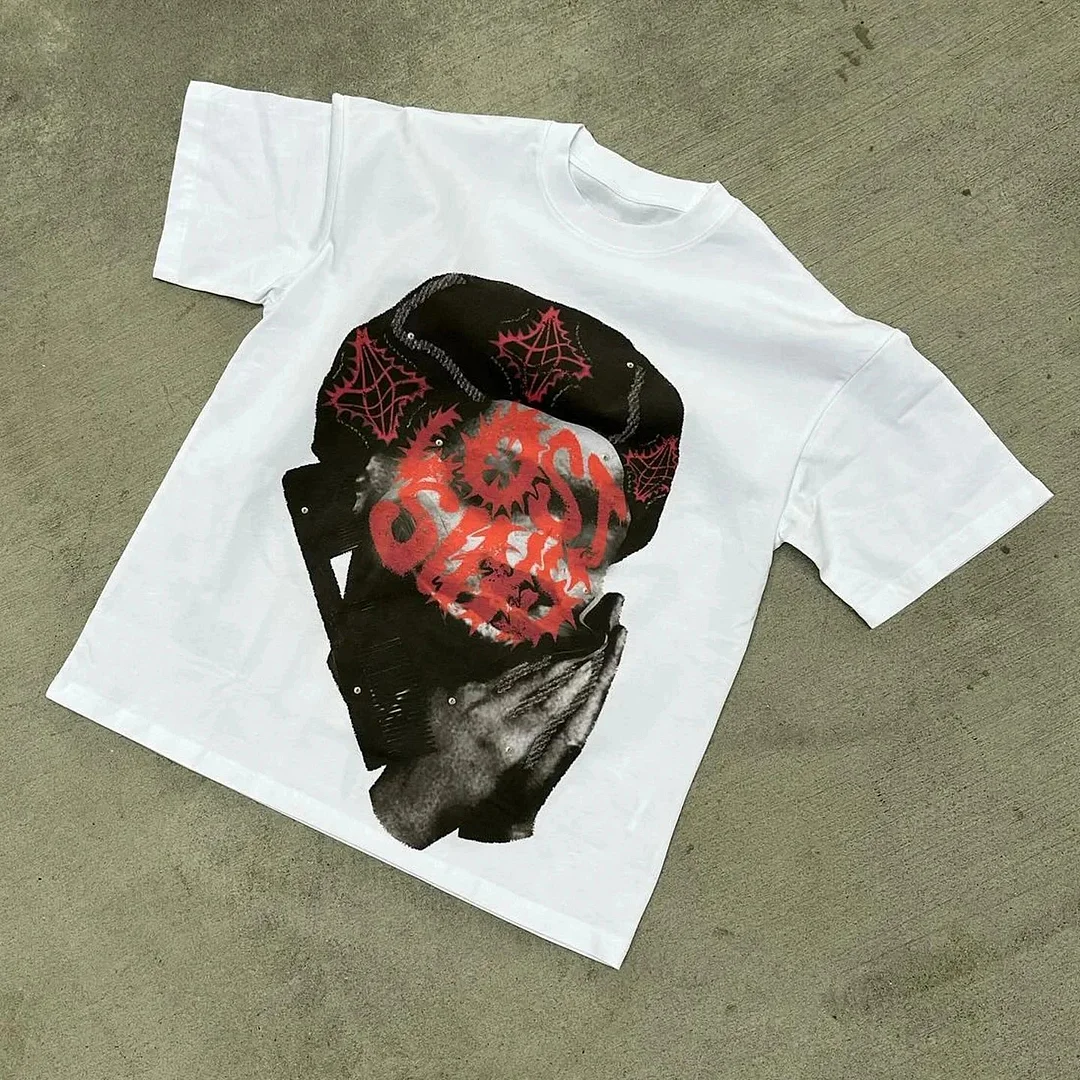 Aonga Y2K Casual Fashion T Shirt Harajuku Hip Hop Figure Graphic Printed T Shirt Gothic Retro Oversized Short Sleeved Mens Womens Tops aonga