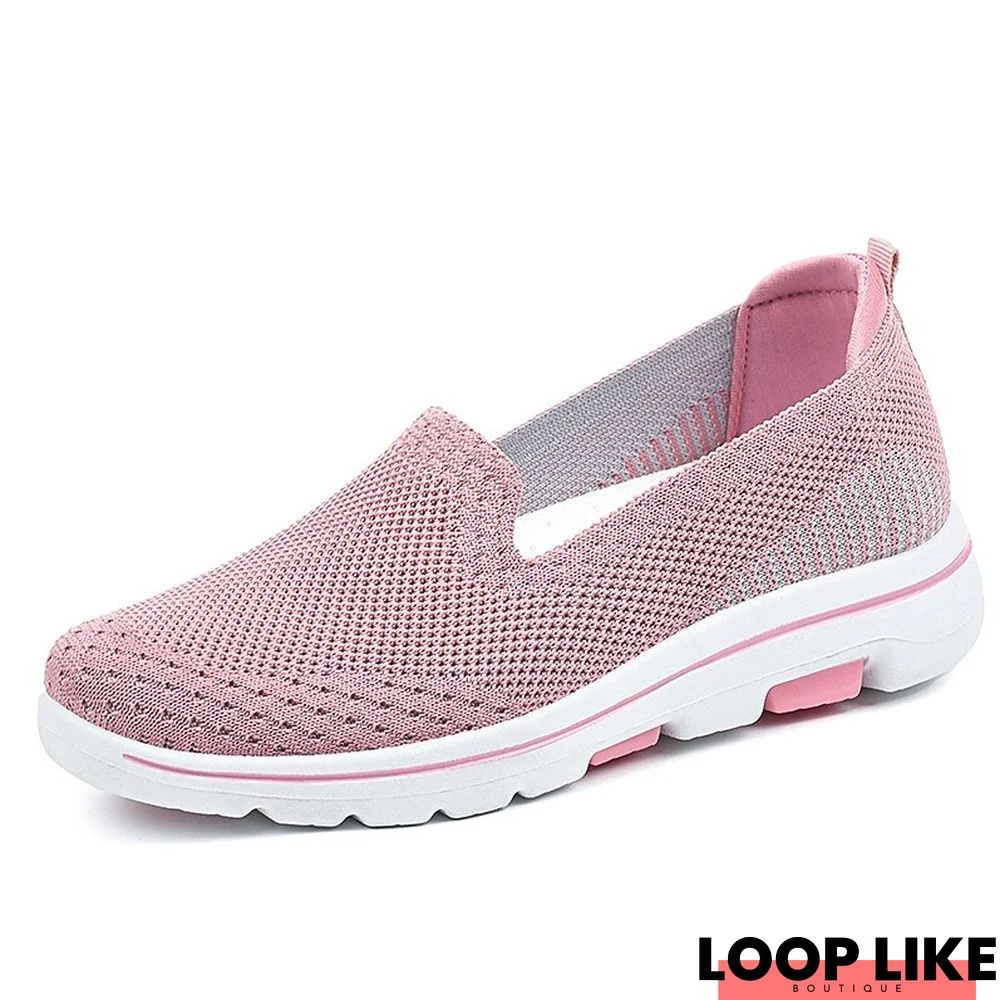 Women's Sneakers Slip-Ons Comfort Shoes Flyknit Shoes Platform Sneakers Outdoor Daily Flat Heel Round Toe Casual Minimalism Tissage Volant Loafer Solid Color Black Pink Grey