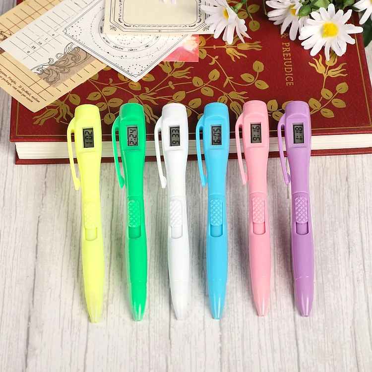 Journalsay 6 Pcs/set Candy Color Electronic Clock Pen 0.5mm Blue Write Smoothly Ballpoint Pen