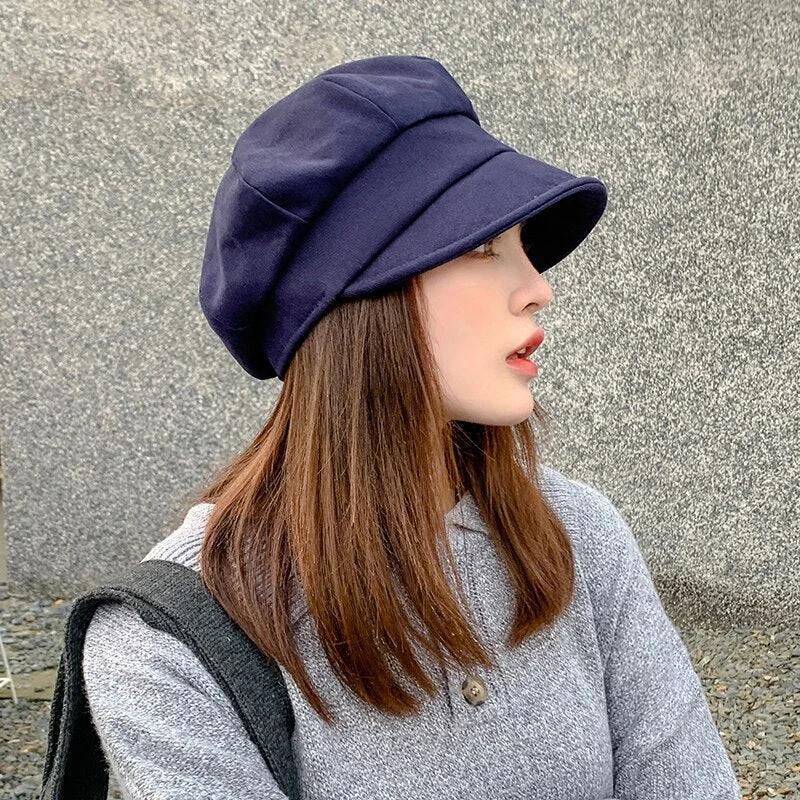 Women Autumn Winter Cotton Octagonal Hats for Women British Female Retro Beret Artist Painter Hat Solid Newsboy Caps Flat Cap