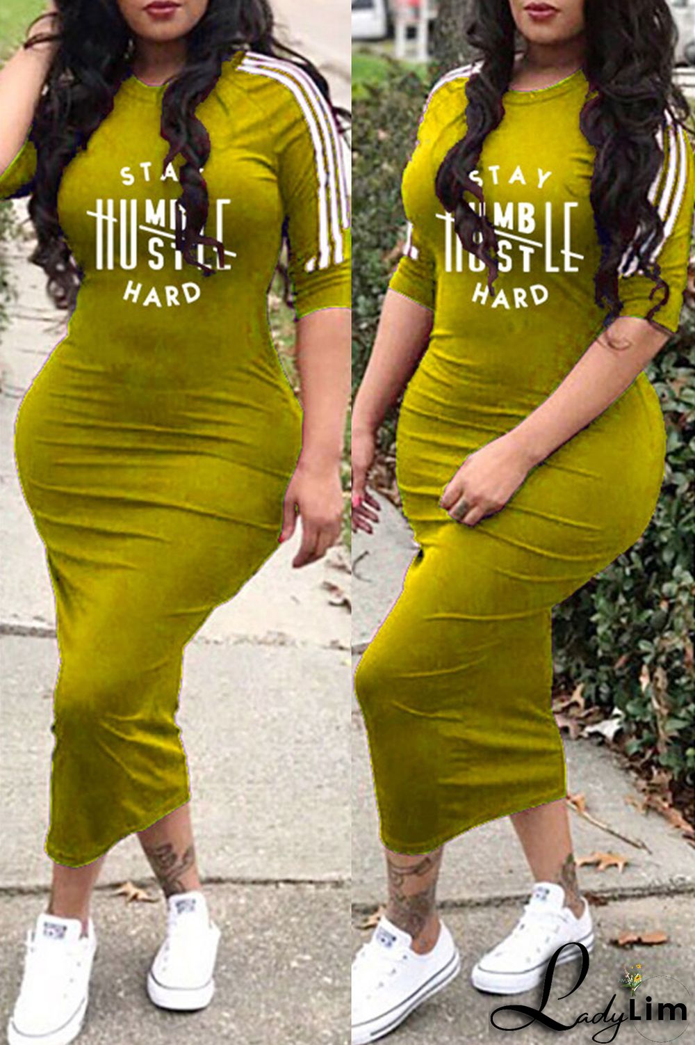 Deep Blue Fashion Casual Letter Print Split Joint O Neck Dresses