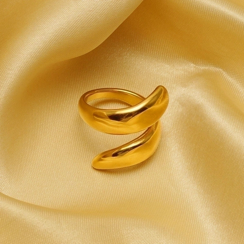 Retro Minimalist Solid Color Stainless Steel Plating 18k Gold Plated Rings