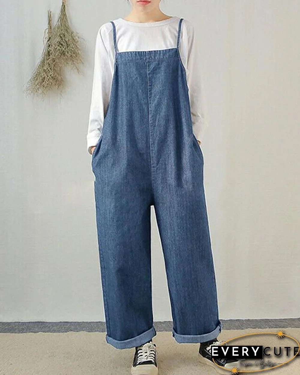 Women Sleeveless Wide Leg Cargo Pants Plain Casual Overalls Jumpsuit Romper