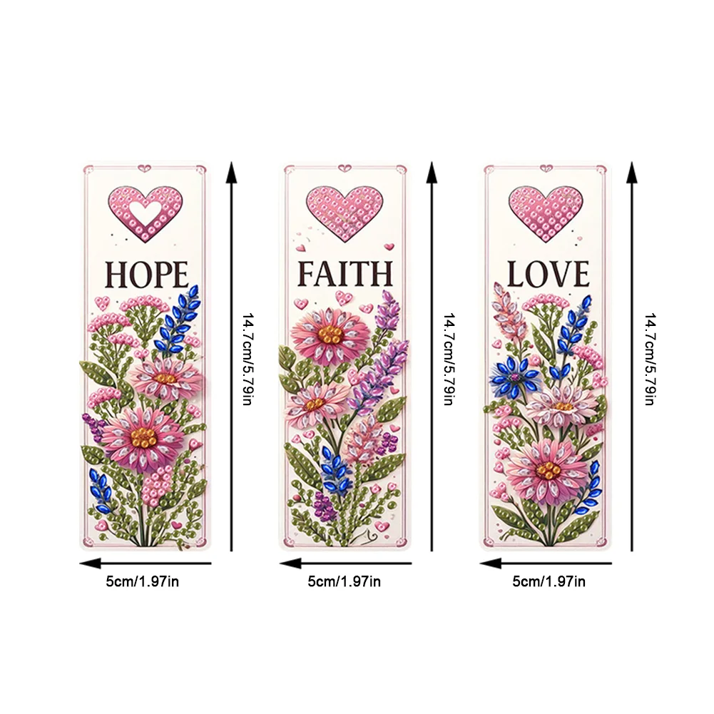 3Pcs Special Shaped Blessing Flowers DIY Diamond Painting Bookmark Making Kit