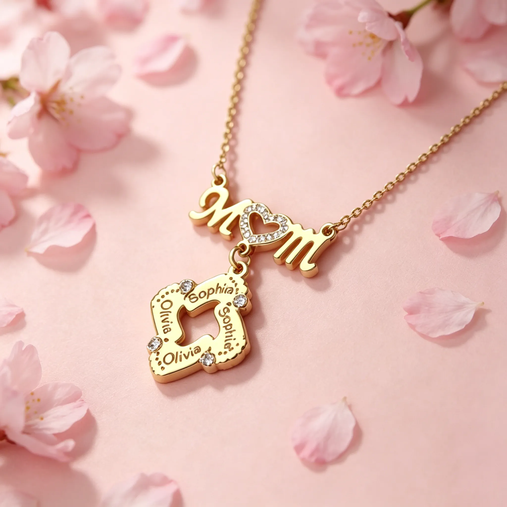 Personalized Mom Necklace with Kids Names, Custom Mother Necklace with Baby Footprint, Engraved Name Necklace for Mother's Day Gift