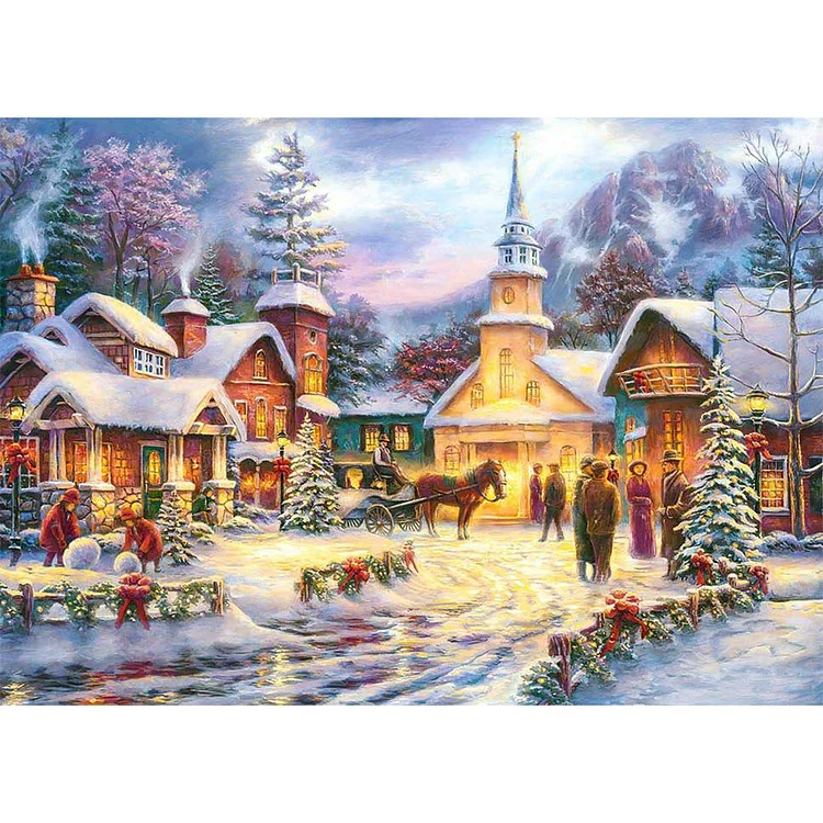 Full Round Diamond Painting - Christmas lively town 70*50CM