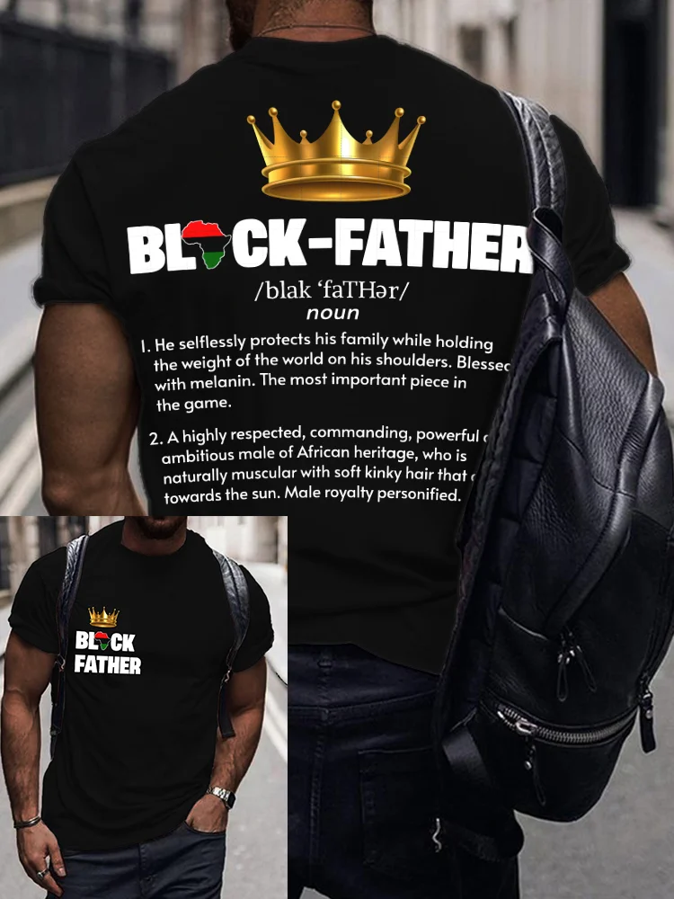 BrosWear Men's Black Father Definition Africa Map Crown Graphic T Shirt