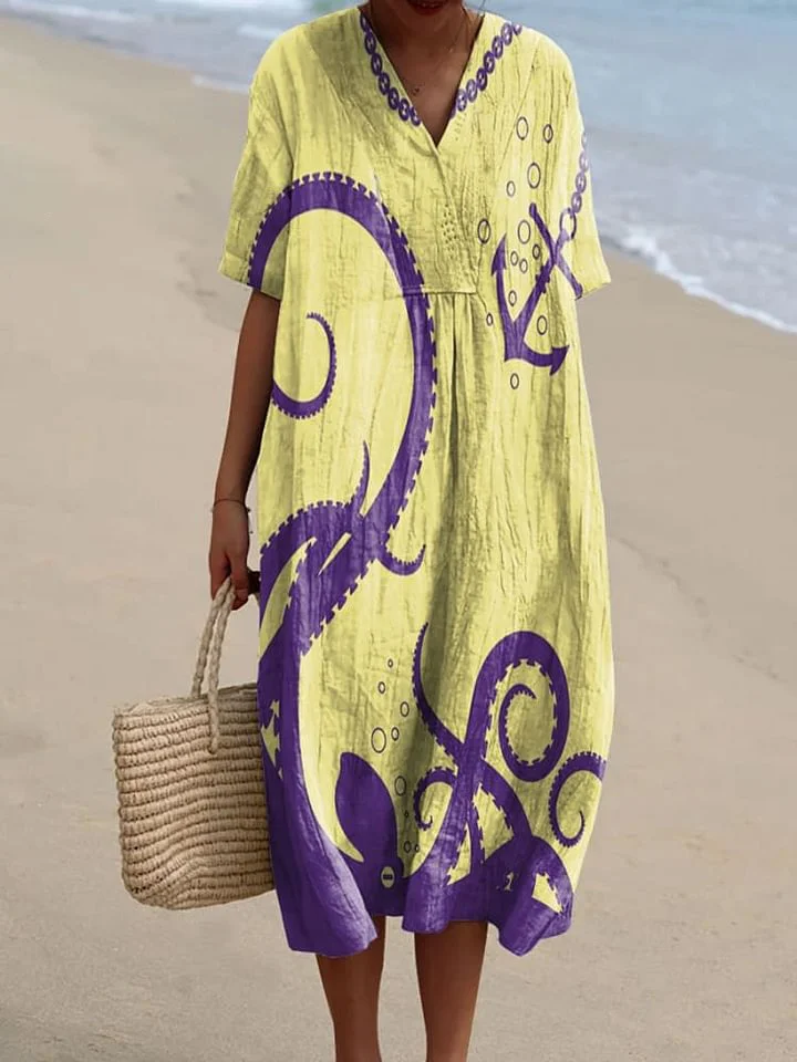 Women's Octopus Art Print Flowy Dress