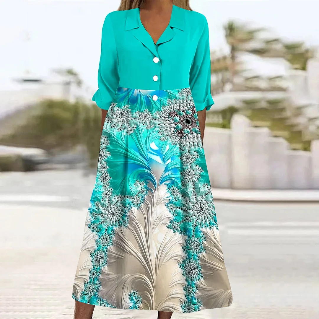 Women Casual Loose Dress with Pockets in Pattern Blue, Glitter, Texture