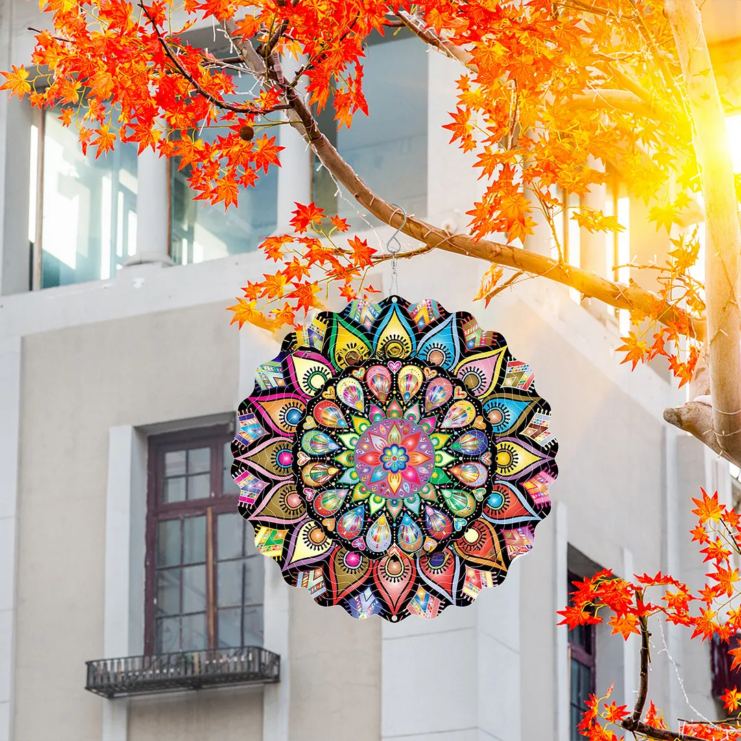 Mandalas Hanging Wind Spinner 360 Degree Rotating 3D Garden Wind Spinners 10-Inch Hanging Wind Catcher Art Gift for Home Garden Halloween Christmas (02)