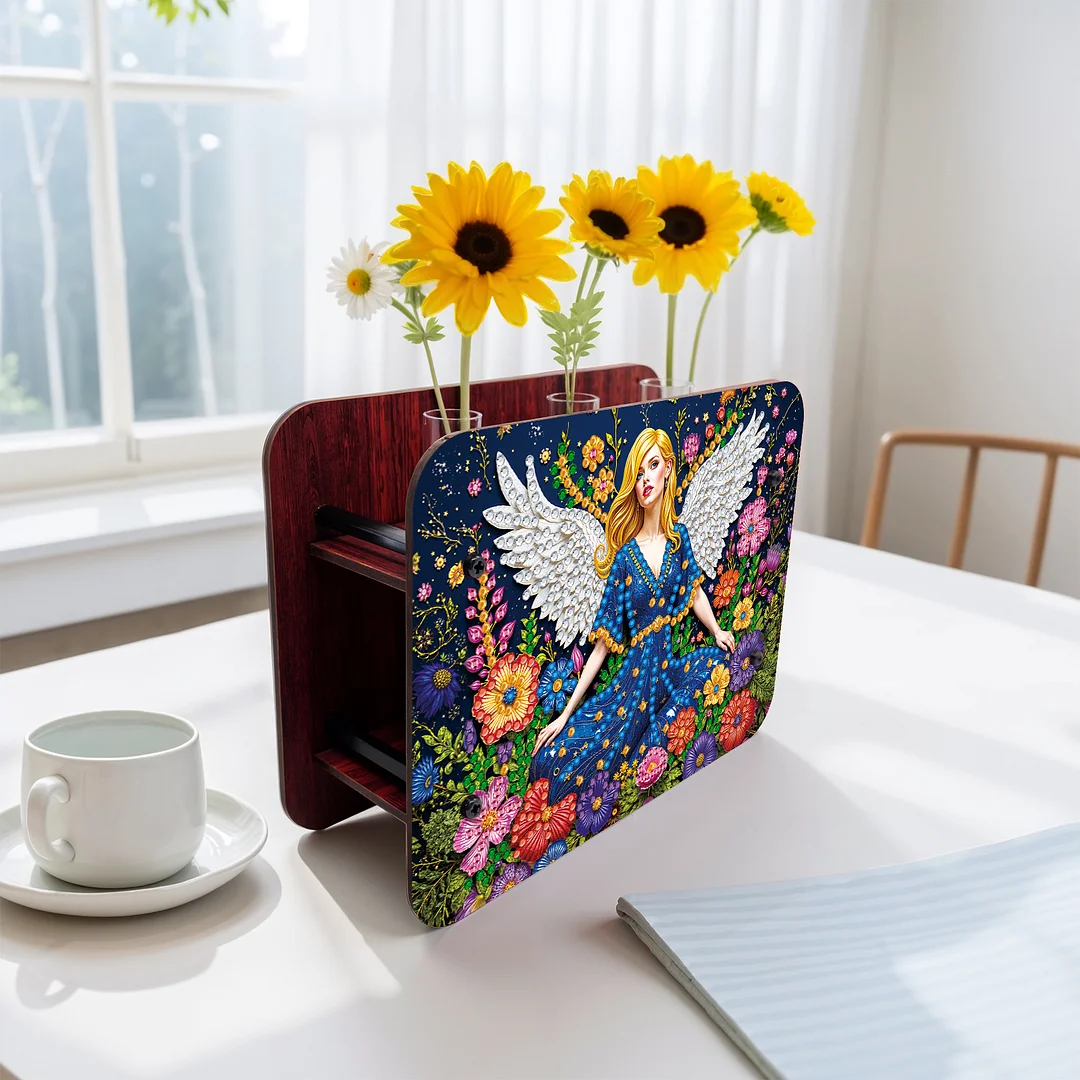 Angel Girl DIY Diamond Painting Wooden Tube Vase for Adults Gift Idea Home Decor