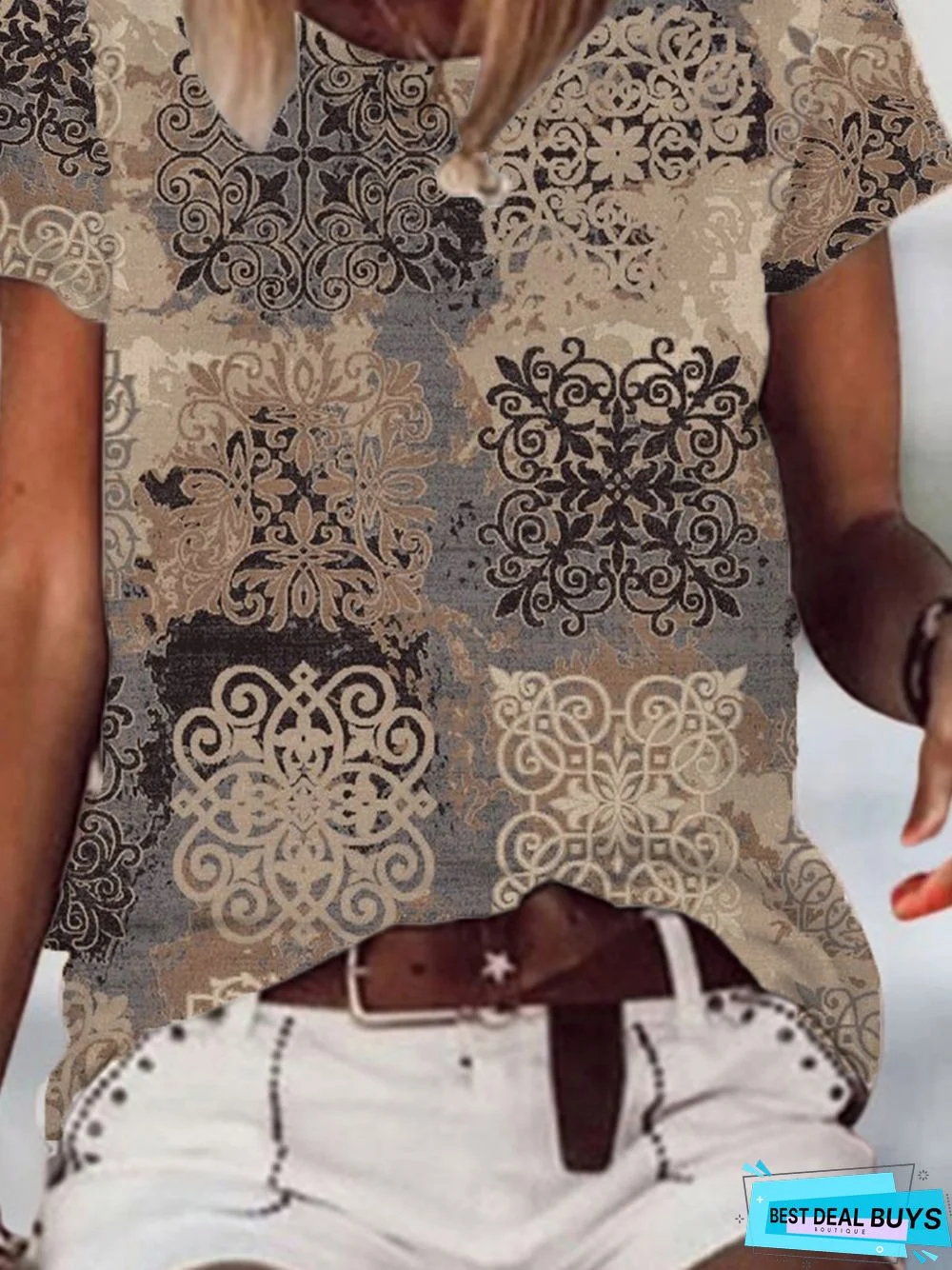 Casual Geometric Printed Round Neck Loosen shirt & Top