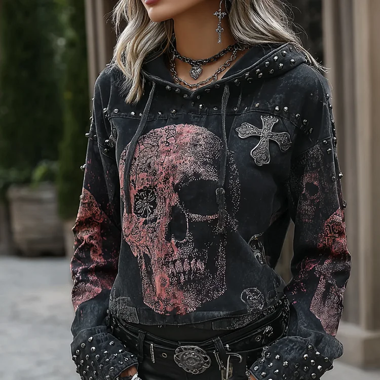 Halloween-themed Gothic-style Women's Hooded Sweatshirt