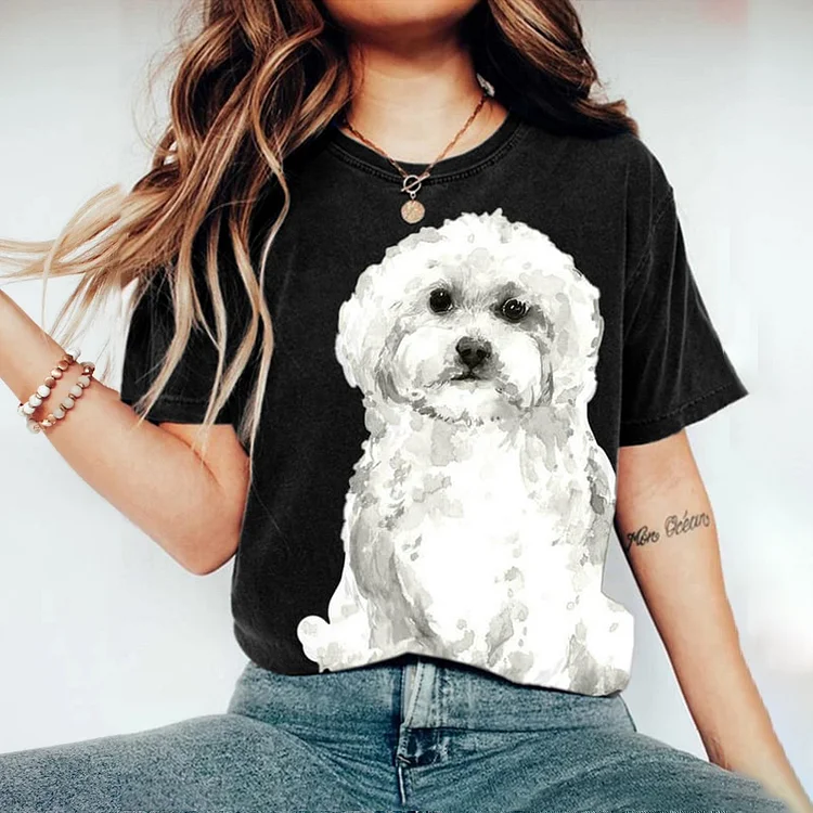 Women'S Cute Puppy Dogs Print Short Sleeve T-Shirt