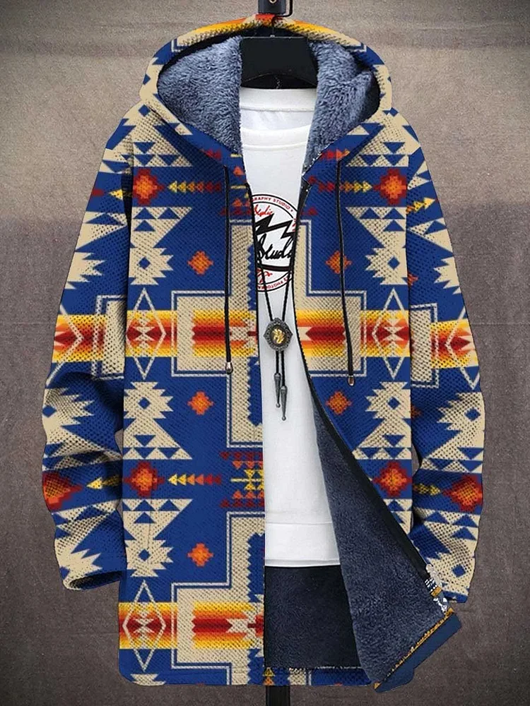 Men's Retro Ethnic Tribe Art Print Plush Thick LongSleeved Sweater
