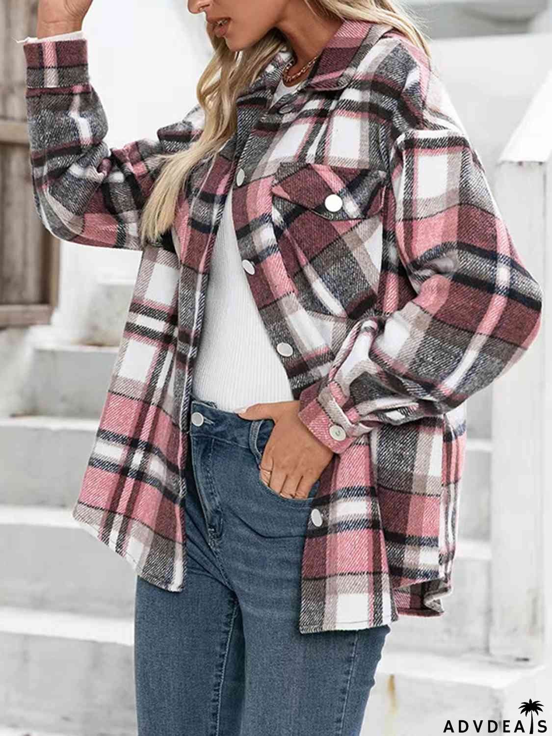 Plaid Collared Neck Button Down Jacket