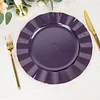 10 Pack | 11" Purple Hard Plastic Dinner Plates with Gold Ruffled Rim, Large Heavy Duty Disposable Dinnerware