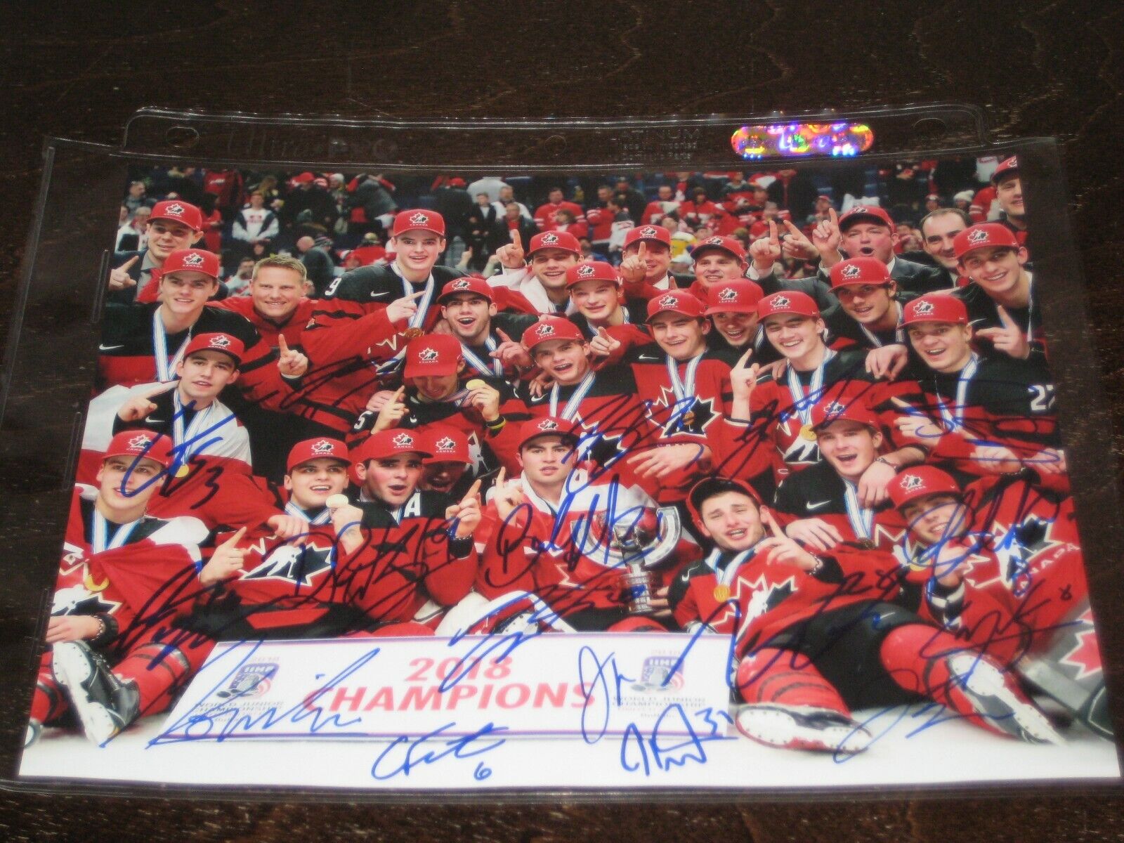 2018 TEAM CANADA World Juniors GOLD MEDAL signed 8X10 w/ CARTER HART CALE MAKAR