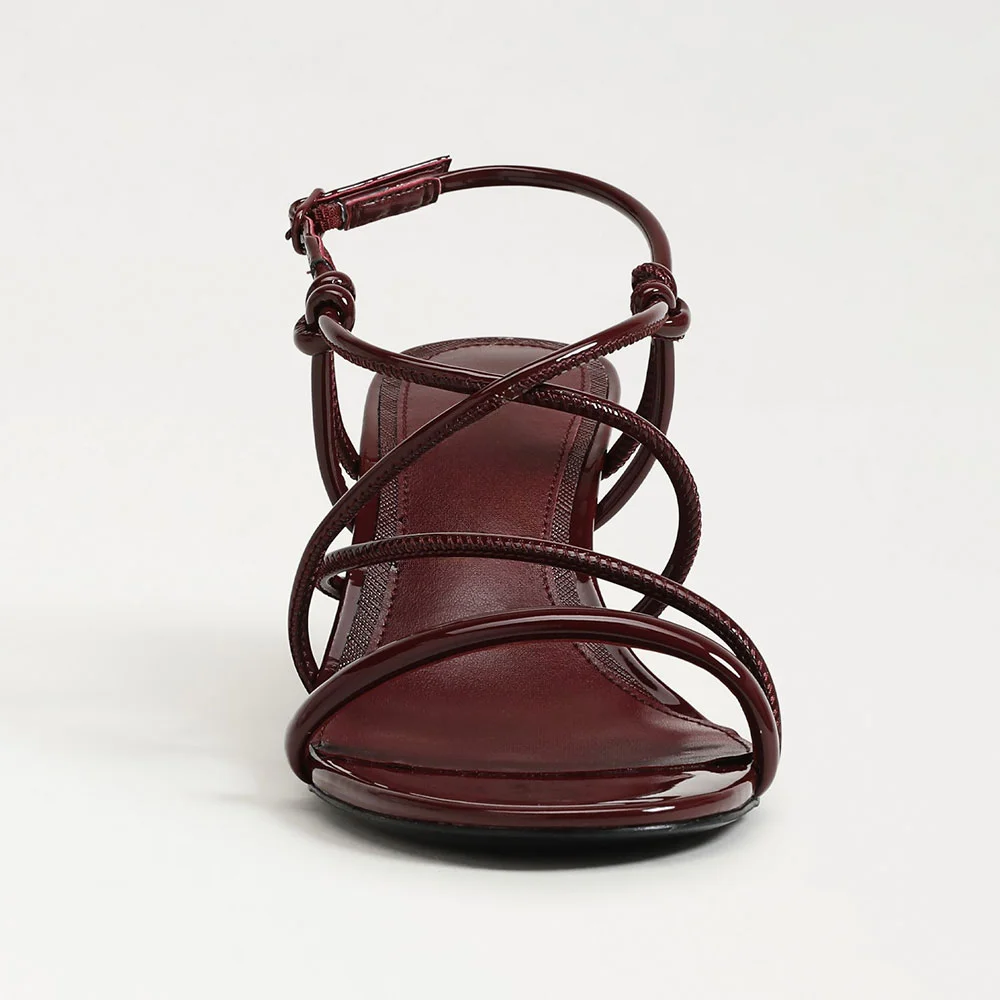 Chic Round Toe Cross Strap Buckle Knot Women's Sandals in Maroon