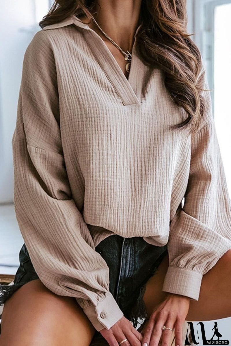 MidiSono - Casual Solid Patchwork Turndown Collar Tops