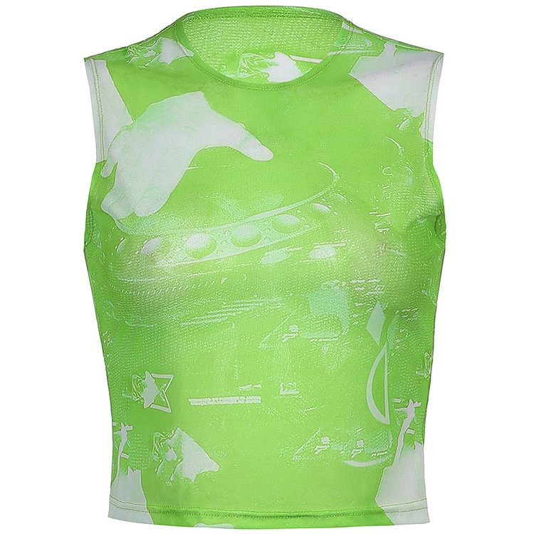 Abstract Pattern Tulle Tank Top - tree - Codlins