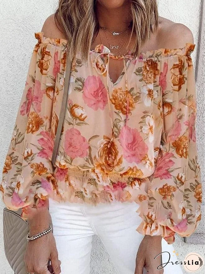 Temperament Chiffon Print Collar Loose Blouses