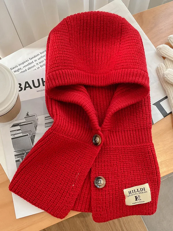 Simple Buttoned Keep Warm Solid Color Hats&Caps