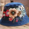 Women's Retro Ethnic Style Embroidered Denim Fisherman Bucket Hat
