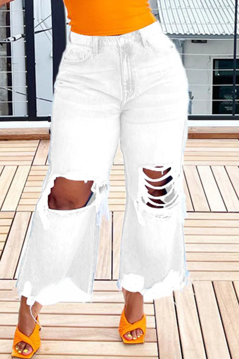 Casual Street Solid Ripped Make Old Patchwork High Waist Denim Jeans