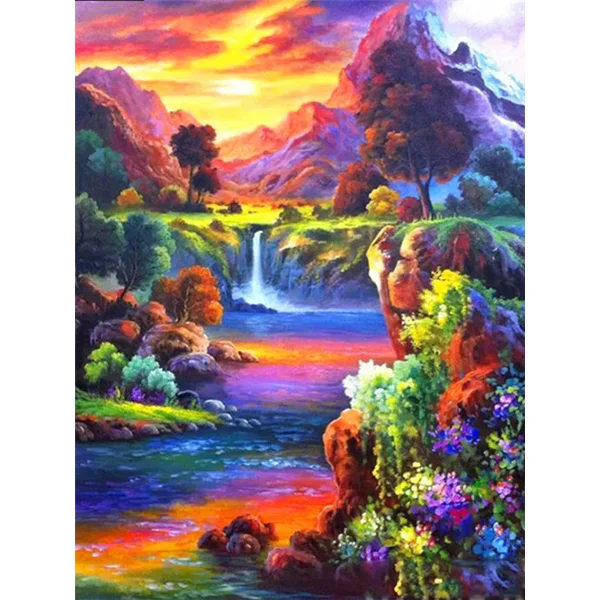 Diamondpaintinggifts Full Drill Diamond Painting - Colorful Mountain Waterfall